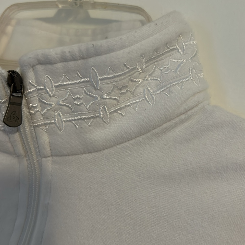 Odlo 1/4 Zip White Long Sleeve Base layer Shirt with Floral Collar Pattern Sz M - Picture 2 of 12